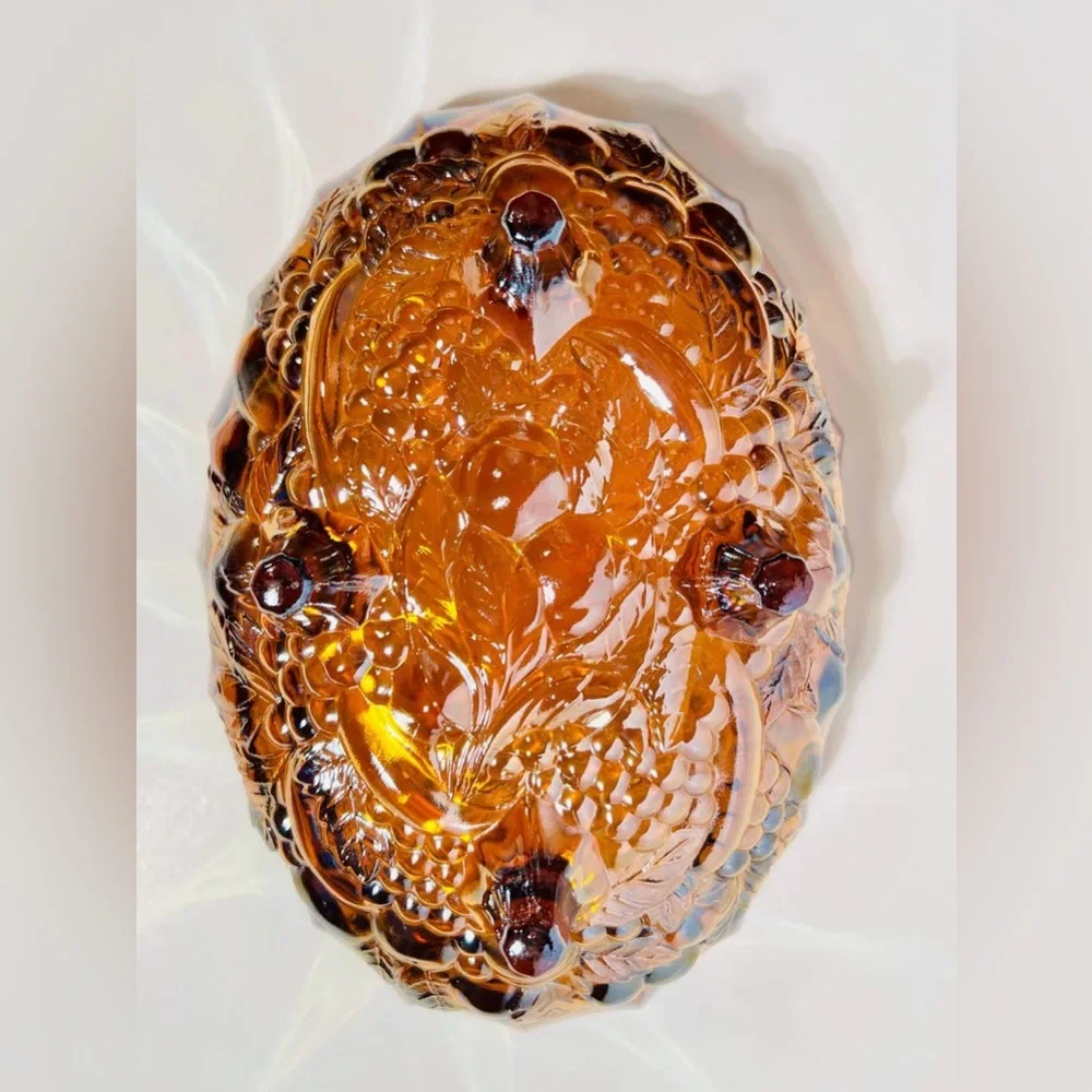 Vintage Indiana Glass Footed Amber Oval Carnival Glass Bowl